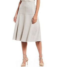 Antonio Melani Faux Suede Eugene Midi Skirt Chic A-line Pleated Skirt, Modern A-line Lined Skirt, Chic Stretch A-line Skirt, Chic Knee-length Pleated Skirt, Modern Fitted Full Skirt, Modern Full Skirt Fitted, Chic Knee-length Lined Skirt, Chic Fitted Flared Skirt, Modern Spring Skirt With Lining