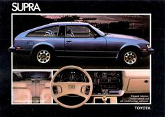 an advertisement for the toyota supra with pictures of the interior and steering wheel