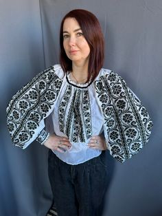 Very fashionable and stylish Romanian vintage embroidered blouse Dominant dark colours refreshes with whiteSo lovely  cuffs  Great condition! Will suit to  S-M  size Romanian Blouse, Outfit Vintage, Womens Blouses, Dark Colours, Vintage Outfit, Top Vintage, Beautiful Blouses, Embroidered Blouse, Embroidered Top