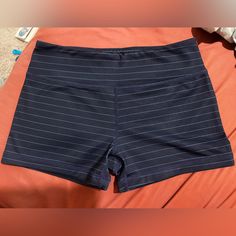 I Am Becoming Athletic Shorts. Navy Blue With Thin Light Blue Horizontal Stripes. Size 8/Medium. New Without Tags. Shorts Are Squat Proof. They Have A Grippy Strip Around The Inside Of Each Thigh. Smoke-Free Home. Thanks For Looking. :) Nike Shorts Women, Womens Athletic Shorts, Lululemon Speed Up Shorts, Lululemon Hotty Hot Shorts, Hotty Hot Shorts, Flowy Shorts, Cuffed Shorts, Squat Proof, Horizontal Stripes