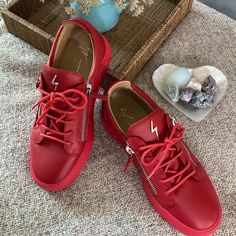 Giuseppe Zanotti Sneakers Leather Red Shoes Low Top. Made In Italy. Size 9 / 42. Gently Used Good Condition. Zanotti Sneakers, Giuseppe Zanotti Sneakers, Shoes Low Top, Shoes Low, Shoes Color, Red Shoes, Giuseppe Zanotti, Mens Shoes Sneakers, Leather Sneakers