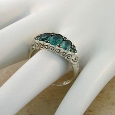 Vintage Estate Simulated Emerald Filigree Ring. 925 Solid Sterling Silver. Stamped 925. Excellent Condition/Like New. Filigree Ring, Antique Design, Multi Stone Ring, Multi Stone, Stone Rings, Silver Fashion, Art Nouveau, Emerald, How To Find Out