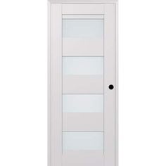 a white door with frosted glass on the front and side panels, against a white background