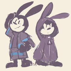 a drawing of two people dressed as rabbits