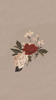 an arrangement of flowers on a gray background