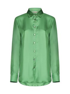 Shirt from Blanca VitaComposition: Natural (other)->silk, 100% Italy Women, Pleats Please Issey Miyake, Saint Laurent Shoes, Satin Silk, Green Satin, Yoga Wear, Silk Shirt, Luxury Boutique, Silk Satin