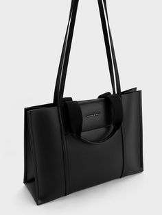 Black Shalia Tote Bag - CHARLES & KEITH US Handbags For Work, Charles And Keith Bags, Sac Tote Bag, Tote Bag Luxury, Minimalist Tote Bag, Luxury Bags Collection, What's In My Bag, Office Bag, Handbag Charms