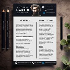 a clean and modern resume template with an image on the front, in black and white