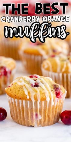 cranberry orange muffins with icing and cherries on the side