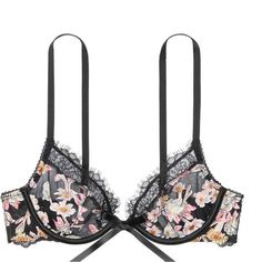 Brand New With Tags. Fitted Floral Embroidery Bra, Feminine Black Bra, Victoria's Secret Fitted Floral Print Bra, Embroidered Bra, Lace Bra, Low Cut, Black Floral, Floral Lace, Women's Intimates