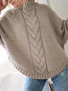 Cozy and stylish. This sweater will keep you warm and fashionable all winter long. The mock neck and cable knit texture make this sweater comfortable to wear all-day. Plain Sweaters, Winter Streetwear, Winter Pullover, Hem Sweater, Thick Sweaters, Pullover Sweater Women, Loose Sweater, Mock Neck Sweater, Knitted Pullover Sweaters