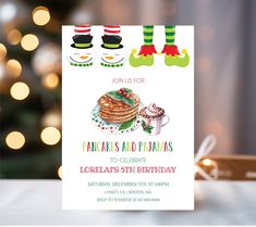 a card with pancakes and christmas stockings on it