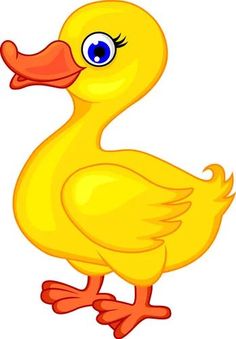 a yellow duck with big blue eyes