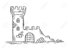 a drawing of a castle on a hill