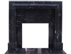 a black marble fireplace surround with a white square in the center on an isolated background