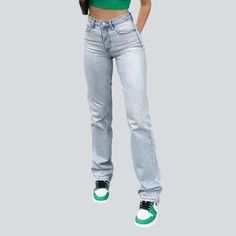 Prepare to make a statement this summer with our 90s-inspired light blue Women's Straight Jeans from the 2023 Spring-Summer Collection! With its high-waist. zipper and button closure. unprocessed hem. and effortless vintage charm. you'll be sure to turn heads wherever you go.Distinctive Features: 90s Style: Embrace the nostalgia of the 20th-century with this timeless vintage look. Light Wash: Look your best and beat the heat with the light wash of this stylish jean. Straight Fit: Enjoy the sleek Women Straight Jeans, Jean Straight, Stylish Jeans, 90s Style, Beat The Heat, Jeans Online, Light Blue Color, Look Your Best, Light Wash Jeans