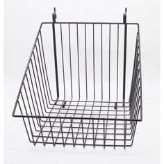 a black wire basket on a white background