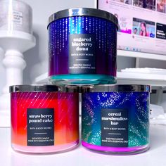 Bath & Body Works 3-Wick (14.5 Oz Each), Limited Edition 2019 Release, Wrap-Around Luminary Labels Scents Included: Strawberry Pound Cake - Fresh Strawberries, Golden Shortcake, Whipped Cream Sugared Blueberry Donut - Fresh-Picked Blueberries, Glazed Donut, Sugarcane Crystals Cereal Marshmallow Bar - Fruity Rainbow Cereal, Sticky Marshmallow Fluff, Confetti Sprinkles Bundle And Save!!!! Check Out My Other Listings. Pet Free And Smoke Free Home, Ships Via Ups. Strawberry Bars, Marshmallow Bars, Blueberry Donuts, Confetti Sprinkles, Pound Cake With Strawberries, Glazed Donut, Marshmallow Fluff, Essential Oil Scents, Donut Glaze