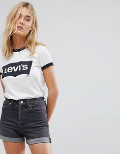 Black Shorts Outfit, Jean Short Outfits, Denim Shorts Outfit, Casual Denim Shorts, Ideas Clothes, Levis T Shirt, Super Outfit, Clothes Style, Tee Outfit