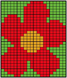 a cross stitch pattern with red and yellow flowers on green, yellow and red squares