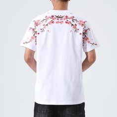 Sakura Embroidered Shirt – Kidoriman Pink Embroidered T-shirt For Summer, Pink Custom Embroidery Short Sleeve T-shirt, Pink Embroidered Casual T-shirt, Cherry Blossom T Shirt, Pink Embroidered Cotton T-shirt, Embroidered Shirts, Design Embroidery, Embroidered Shirt, Japanese Culture