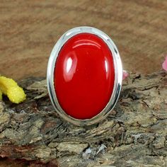 Oval Red Coral Gemstone Solid 925 Sterling Silver Bezel Set Ring- Men Women Ring- Simple Ring- Red Stone- Engagement Gifts for Her- Rings . Description : Gemstone : Synthetic Red Coral Stone Size : 19 x 14 MM Approx Stone Shape :- Oval Stamp :- 925 Weight : 8.37 Gram Approx handmade Item Made to order **This ring you will receive may vary from the image as no two gemstones are similar and images cannot define exact product definitions. ** Shipping Policy:- We mainly use UPS , DHL eCommerce, FedE Adjustable Oval Red Ruby Ring, Adjustable Red Oval Ruby Ring, Red Cabochon Ring Jewelry, Classic Adjustable Red Ring, Adjustable Oval Red Ring, Adjustable Red Oval Ring, Red Oval Rings With Bezel Setting, Red Oval Ring With Bezel Setting, Red Bezel Setting Ring