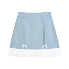 Pretty Light Blue White Bow Lace Decorated Short Skirt 💜 sugarplum · y2k, coquette, egl, cosplay fashion and home decor store 💜 Powered by Storenvy Cheap Y2k Style Blue Skirt, Blue Skirt Outfits, Skirt Outfits Korean, Blue And White Outfits, Light Blue Skirts, Blue Pleated Skirt, School Skirt, Overall Skirt, Korean Fashion Outfits