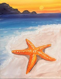 a painting of a starfish on the beach