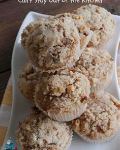 some muffins are on a white plate with words above it that read, can't stay out of the kitchen