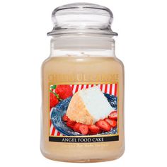 an angel food cake jar candle is shown