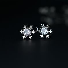 silver snowflake stud earrings Tiny Snowflake, Snowflake Design, Silver Snowflakes, Casting Jewelry, Sterling Silver Stud Earrings, For Your Love, Snowflake Designs, Holiday Jewelry, Silver Stud Earrings