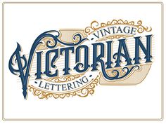 the vintage victorian lettering logo is shown in blue and gold