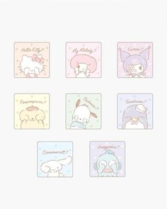 cartoon character stickers with different expressions on them