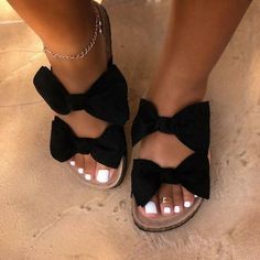 Ladies Slides, Open Toe Slippers, Women Slides, Womens Sandals Summer, Summer Slippers, Shoe Tags, Bow Sandals, Bow Flats, Bow Shoes