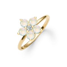 This thoughtfully crafted Greenwich Opal and Diamond Petal Ring showcases 5 shimmering Opal stones prong set in 14k gold surrounding an accent diamond. Offering modest luxury, it makes a sparkly October birthday gift. Pair with a Greenwich 5 Stone Necklace or Earrings for a memorable anniversary gift.• Made with 14k Ye Modest Luxury, Petal Ring, Opal Diamond Ring, October Birthday, Jewelry Cleaner, Birthstone Necklace, Diamond Gemstone, Ethiopian Opal, Gemstone Colors