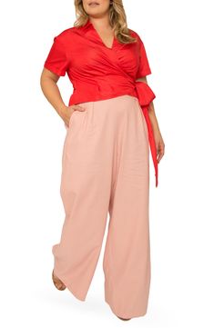 Subtle pleats enhance the casual-chic character of wide-leg pants made from a lightweight blend of linen and cotton. Style Name:Standards & Practices Cici Wide Leg Pants (Plus Size). Style Number: 6244088. Wide Leg Pants Plus Size, Wrap Shirt, Skirt Belt, Plus Size Top, Plus Size Shorts, Wrap Top, Wrap Style, Leg Pants, Casual Chic