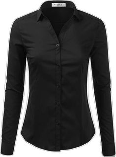 Black Cotton Shirt For Office, Black Cotton Collared Blouse, Black Cotton Office Blouse, Black Cotton Blouse For The Office, Black V-neck Shirt For Office Wear, Black Cotton Blouse For Business Casual, Black Slim Fit Blouse, Black Shirt For Fall, Slim Fit Black Blouse For Fall