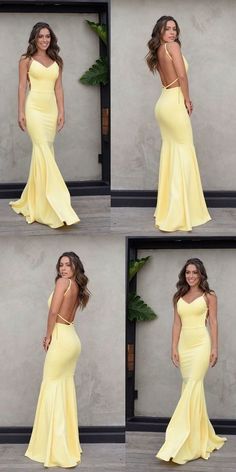 Charming Yellow Backless Prom Dress, Mermaid Spaghetti Straps Satin Prom Dress,#mermaidpromdress,#formaldresses Backless Prom Dress, Prom Dress Mermaid, Prom Dress Inspo, Prom Dresses Yellow, Satin Evening Dresses, Dress Mermaid, Prom Dress Inspiration, Cute Prom Dresses, Backless Prom Dresses