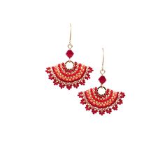 "I created this red dangle earring by hand, using Swarovski beads 3mm, Miyuki round seed beads, Miyuki Delica beads, and 14k goldfilled ear-wire Feminine, striking and full of presence * Measurements: Earring length: 1.57\" (4cm) Fan element diameter: 1.18\" (3cm) * The earrings will come beautifully packaged for a gift. * For other dangle earrings: https://www.etsy.com/shop/LioraBJewelry/items?section_id=16311270 * my shop: https://www.etsy.com/shop/LioraBJewelry * Shop Policies: https://www.et Red Dangle Jewelry With Bead Caps, Gift Red Beaded Earrings With Bead Caps, Red Jewelry With Bead Caps, Red Drop Earrings With Tiny Beads, Red Round Beaded Earrings For Festive Occasions, Elegant Red Earrings With Tiny Beads, Red Beaded Dangle Earrings With Tiny Beads, Red Dangle Beaded Earrings With Tiny Beads, Red Beaded Drop Earrings