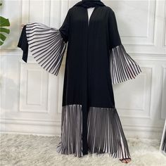 Muslim Women Pleated Cardigan Open Nida Abaya Dress Abaya Dresses, Kaftan Dresses, Maxi Kimono, Open Abaya, Abaya Dress, Modest Wear, Arab Emirates, Muslim Women, United Arab Emirates