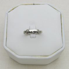 "This sterling silver handwriting ring is personalized with your ACTUAL handwriting. The handwriting is deeply engraved and the engraving is blackened to bring out the detail. Handmade using sterling silver, the handwriting layer will measure approx. 3/16\" and the length will be based on your handwriting. I don't recommend anything longer than 5/8\", especially on size 7 or smaller rings. The ring shank is approx. 1/8\" (4mm) wide and is approx. 1.5mm thick. Please send your handwriting image b Meaningful Hand Stamped Promise Ring, Meaningful Engraved Sterling Silver Promise Ring, Meaningful Sterling Silver Promise Ring Engraved, Meaningful Engraved Silver Rings, Meaningful Stamped Engraved Promise Ring, Meaningful Hand Stamped Engraved Promise Ring, Promise Sterling Silver Ring With Engraved Text, Sterling Silver Promise Ring With Engraved Text, Promise Sterling Silver Engraved Ring