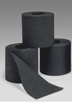 three rolls of black toilet paper are stacked on top of each other