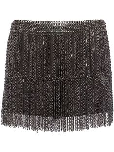 silver-tone aluminium/steel/brass chainmail detailing fringe detailing enamel triangle logo side hook and eye fastening internal slip skirt thigh-length Chain Mail Skirt, Safety Pin Skirt, Coachella 2024, Dress Reference, Chain Skirt, Tassel Skirt, Beaded Skirt, Chain Fringe, Hook And Eye