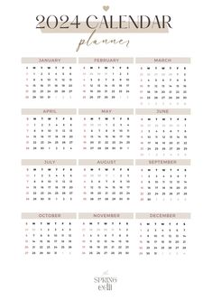 a calendar for the new year is shown in this printable version, with hearts on it