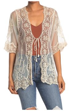 Free shipping on orders over $89. Shop FORGOTTEN GRACE Crochet Trim Tie Front Kimono at Nordstromrack.com. A delicate crochet trim accents this 3/4 sleeved kimono with a mesh construction and a tie front finish. Novelty Crochet, Crochet Trim, Crochet Lace, Nordstrom Rack, Nordstrom, Mesh, Trim, Crochet, Lace