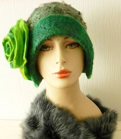 Felted 100% wool hat by SkyWool on Etsy Green Wool Felt Hat For Winter, Green Brimmed Felt Hat For Winter, Green Wool Cap, Winter Wool Hat As Gift, Green Cloche Hat For Winter, Fitted Green Felt Hat For Winter, Winter Mini Hats With Short Brim In Green, Green Brimmed Winter Hat, Green Winter Hat With Short Brim