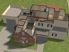 an aerial view of a two story house