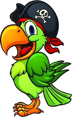 a cartoon parrot wearing a pirate hat