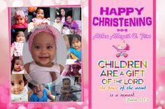 Happy Christening Layout Poster and Design Ideas, Party Kids and Birthday, Pink Photo Collage Christening Tarpaulin, Tarpaulin Design Layout, Tarpaulin Ideas, Christening Background, Pink Photo Collage, Birthday Tarpaulin, Psalm 127