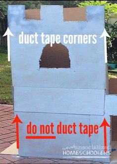 a cardboard box with duct tape on it and the words duct tape corners do not duct tape